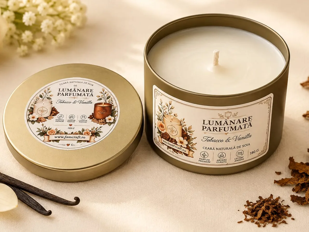 Lumânare în recipient de sticlă - lumânare parfumată handmade FAM Craft